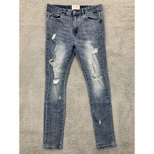 DEAD 30 Denim Blue Jeans Stitched Embroidered Distressed Destroyed Grunge Punk